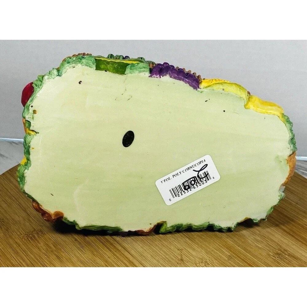 Vtg Colorful Cornucopia Hard Poly Tabletop Fruits Vegetable Thanksgiving Deco